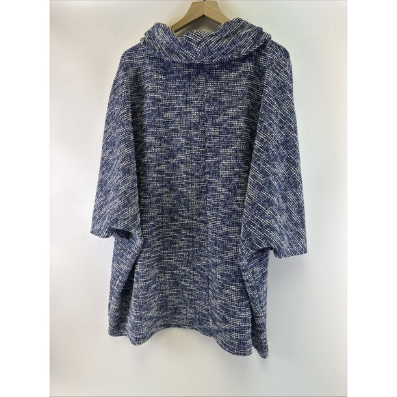 Lane Bryant Poncho Sweater Blue White Cowl Neck Pouch Pocket Pullover Plus 18/20 - Picture 5 of 12